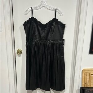 Black Lace Trim Faux Leather Dress